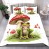 Cute cartoon frog sitting under an amanita muscaria mushroom bedding set