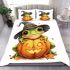 Cute cartoon frog wearing a witch hat sitting on a pumpkin bedding set