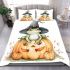 Cute cartoon frog wearing a witch's hat sitting on a pumpkin bedding set