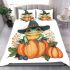 Cute cartoon frog wearing a witch's hat sitting on a pumpkin bedding set