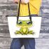 Cute cartoon frog with big eyes leaather tote bag