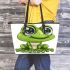 Cute cartoon frog with big eyes leaather tote bag