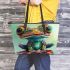 Cute cartoon frog with big eyes leaather tote bag