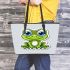 Cute cartoon frog with big eyes 21 leaather tote bag