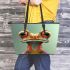 Cute cartoon frog with big eyes leaather tote bag