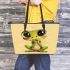 Cute cartoon frog with big eyes leaather tote bag