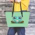 Cute cartoon frog with big eyes wearing sneakers leaather tote bag