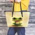 Cute cartoon frog with large eyes leaather tote bag