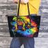 Cute cartoon frog with rainbow colored skin leaather tote bag