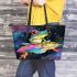 Cute cartoon frog with rainbow colored skin leaather tote bag