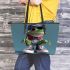 Cute cartoon green frog leaather tote bag