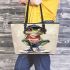 Cute cartoon green frog leaather tote bag