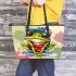 Cute cartoon green frog leaather tote bag