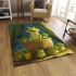 Cute cartoon green frog sitting on top of a bowl area rugs carpet