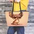 Cute cartoon illustration of a chihuahua dog leather tote bag