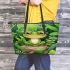 Cute cartoon illustration of a little frog with big eyes leaather tote bag