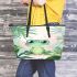 Cute cartoon illustration of a little frog with big eyes leaather tote bag