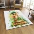 Cute cartoon owl wearing a green beret sitting on books area rugs carpet