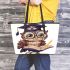 Cute cartoon owl wearing glasses and graduation hat leather tote bag