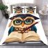 Cute cartoon owl wearing glasses and graduation hat bedding set