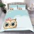 Cute cartoon owl with a pink bow on its head bedding set