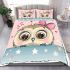 Cute cartoon owl with a pink bow on its head bedding set