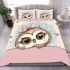 Cute cartoon owl with a pink bow on its head bedding set