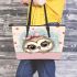 Cute cartoon owl with a pink bow on its head leather tote bag