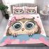 Cute cartoon owl with a pink bow on its head bedding set