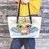 Cute cartoon owl with big eyes leather tote bag