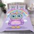 Cute cartoon owl with big eyes wearing an oversized sweater bedding set