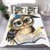 Cute cartoon owl with glasses and graduation hat holding book bedding set