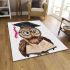 Cute cartoon owl with glasses and graduation hat holding book area rugs carpet