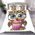 Cute cartoon owl with leopard headband and colorful cupcake bedding set