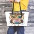 Cute cartoon owl with leopard headband and colorful cupcake leather tote bag