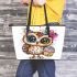 Cute cartoon owl with leopard headband and colorful cupcake leather tote bag