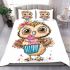 Cute cartoon owl with leopard headband holding bedding set