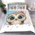 Cute cartoon owl with pink bow on head bedding set