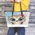 Cute cartoon owl with pink bow on head leather tote bag