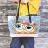 Cute cartoon owl with pink bow on head leather tote bag