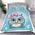 Cute cartoon owl with pink bow on head bedding set