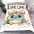 Cute cartoon owl with pink bow on head bedding set