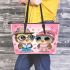 Cute cartoon owls wearing cute leather tote bag