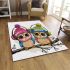 Cute cartoon owls with colorful hats and headphones area rugs carpet