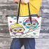 Cute cartoon owls with colorful hats and headphones leather tote bag