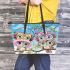 Cute cartoon owls with different hats leather tote bag