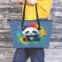 Cute cartoon panda in the style of rainbow paint splash leather tote bag