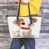 Cute cartoon puppy sitting with red collar leather tote bag