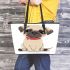 Cute cartoon puppy sitting with red collar leather tote bag