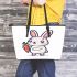 Cute cartoon rabbit holding a carrot in a simple leather tote bag